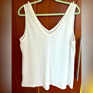 Lilly Pulitzer White Sleeveless Top with Pom Pom Detail size XL nwot